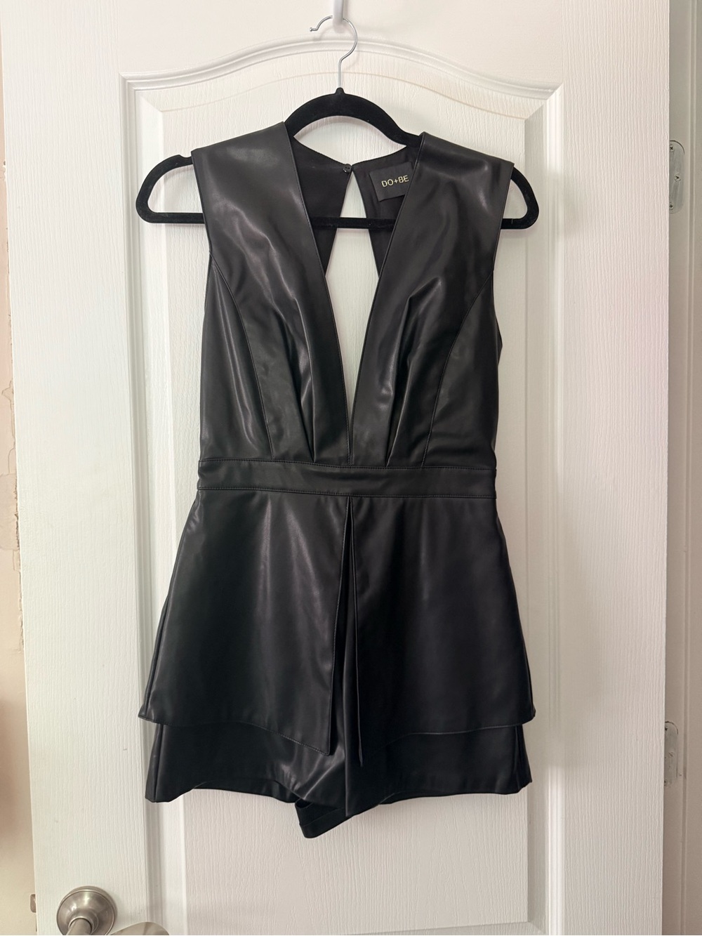DO+BE Black Faux Leather Sleeveless V‑Neck Romper
